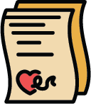 An icon of letters signed with a heart, representing donor pledges.